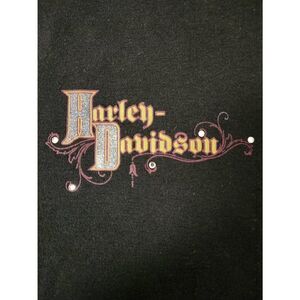 Harley-Davidson XL short sleeved, scalloped green, purple and jeweled HD logo on